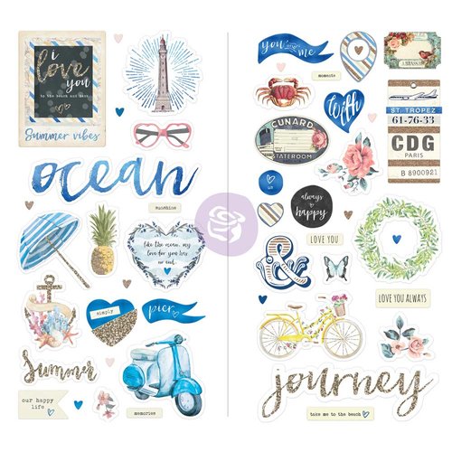 Чипборд от Prima Marketing St. Tropez Collection - Chipboard Stickers and More with Glitter and Foil Accents
